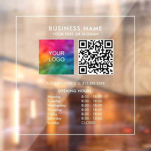 Openingstijden Business Logo QR Code Minimalist Raamsticker (Vel 2)