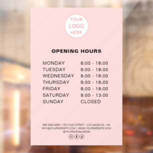 Openingstijden Eigen Logo Roze Bakkerij Bedrijf Raamsticker