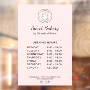 Openingstijden Eigen Logo Roze Bakkerij Bedrijf Raamsticker