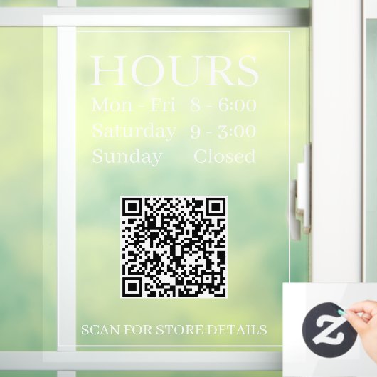 Openingstijden Genereer QR Code Bericht Wit op Cle Raamsticker (Huis)