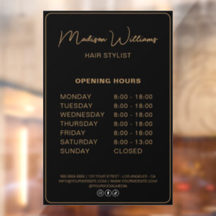 Openingstijden Kapper Salon Black Gold Raamsticker
