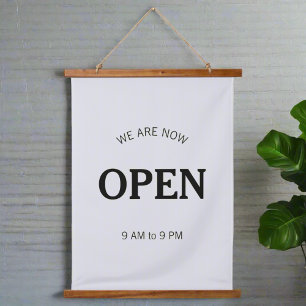 Openingstijden l Moderne Zwart & Grijs Zakelijke t Hangend Wandkleed