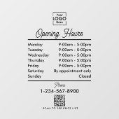 Openingstijden Logo Black Script Simple Raamsticker (Vel)