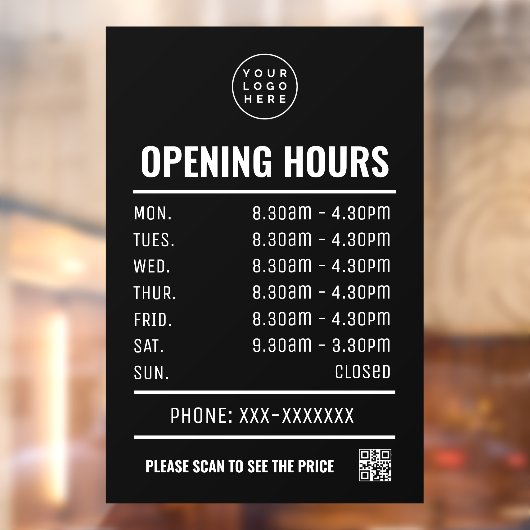 Openingstijden met QR-code en zakelijke logo Raamsticker (Vel 2)