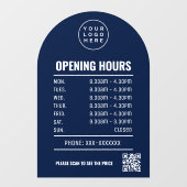 OpeningsTijden Met Qr Code Logo En Marineblauwe Bo Raamsticker (Vel)