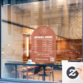 Openingstijden met QR-code Logo Terracotta Arch Raamsticker (Cafe Raam)