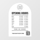 Openingstijden Met Qr Code Logo Witte Boog  Raamsticker (Vel)