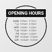 Openingstijden | Openingstijden rond de kantoorure Raamsticker (Vel)