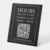 Openingstijden Teken, QR-code genereren, Wit & Zwa Reclamebord Met Voetstuk (Voorkant)