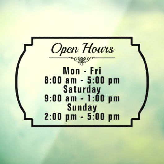 Openingstijden van Aangepaste winkels Raamsticker (Vel 3)