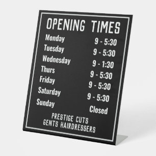 Openingstijden winkel reclamebord met voetstuk