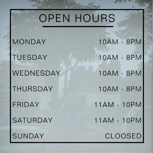 Openingstijden Winkel Winkel Openingstijden Raamsticker