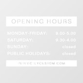 Openingstijden witte en transparante vensterafdekk raamsticker (Vel)