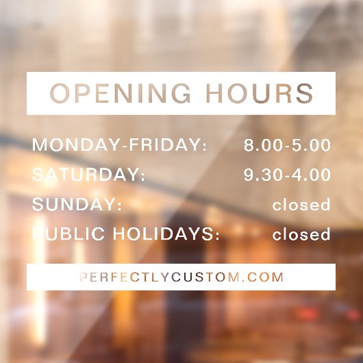 Openingstijden witte en transparante vensterafdekk raamsticker (Vel 2)