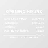 Openingstijden witte tekst transparant raamsticker (Vel)