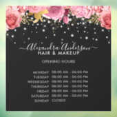 Openingsuren Black Pink Bloem Diamonds Glitter Raamsticker (Vel 3)