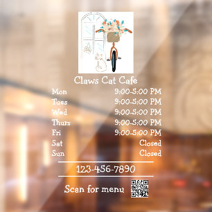 Openingsuren Cat Cafe Coffeeshop Raamsticker