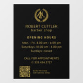 Openingsuren herenkapper goud zwart logo QR CODE Raamsticker (Vel)