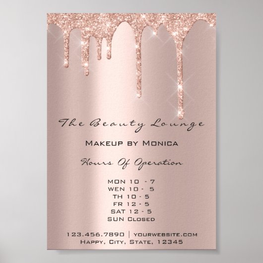 Openingsuren Make-up Rose Salon Drips Spark Prijze Poster (Voorkant)