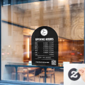Openingsuren met QR-code en zwarte boog Raamsticker (Cafe Raam)