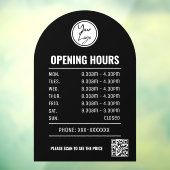 Openingsuren met QR-code en zwarte boog Raamsticker (Vel 3)