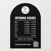 Openingsuren met QR-code en zwarte boog Raamsticker (Vel)