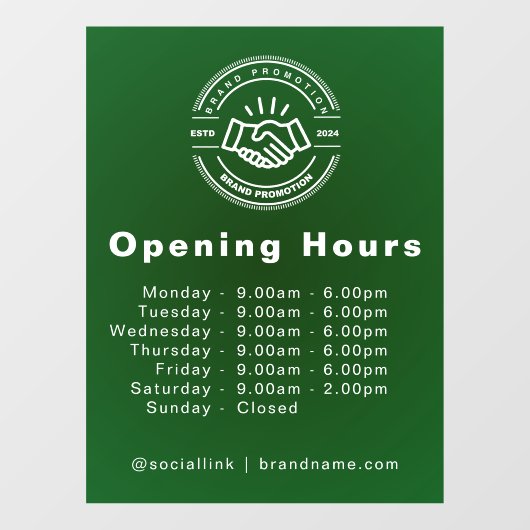 Openingsuren Minimalistische Merknaam Kleine Zakel Raamsticker (Vel)