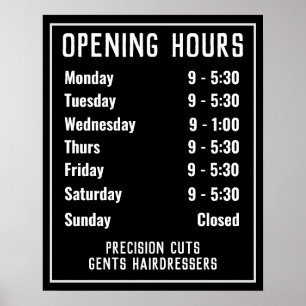 Openingsuren Prijslijst Poster