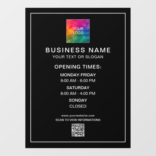 Openingsuren Zakelijk Logo QR-code Telefoonsjabloo Raamsticker (Vel)
