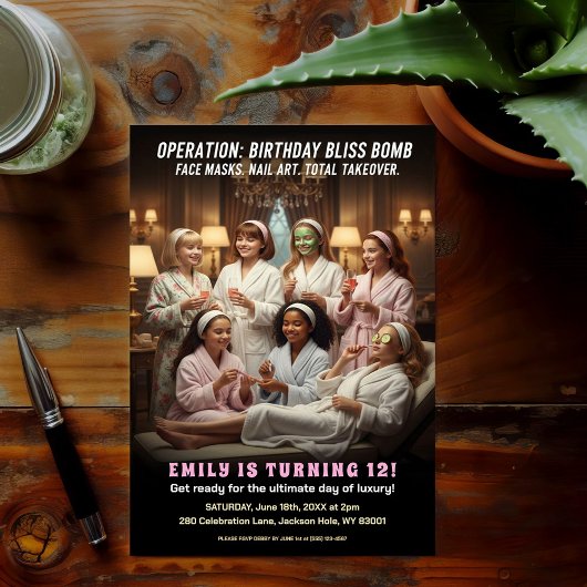 Operation Birthday Bliss Spa Party Kaart