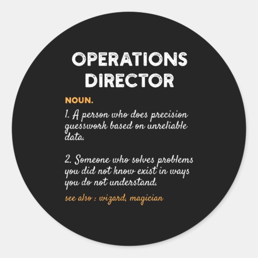 Operations Director Profession Funny Dictionary De Ronde Sticker (Voorkant)