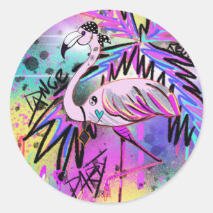 Opgedirkt Flamingo Ronde Sticker