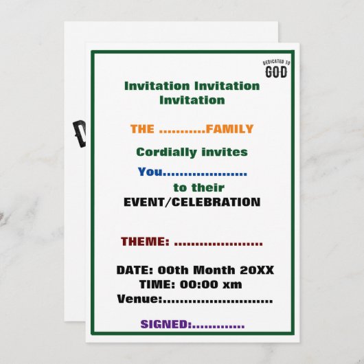 OPGEDRAGEN AAN GOD COOLE AANPASBARE ZWARTE TEKST KAART (Voorkant / Achterkant)