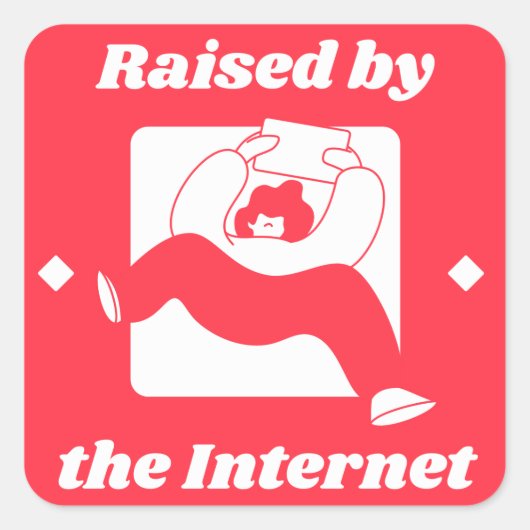 Opgegroeid door het internet vierkante sticker (Voorkant)