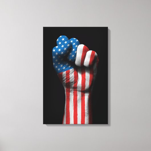 Opgeheven gebalde vuist met Amerikaanse vlag Canvas Afdruk (Voorkant)