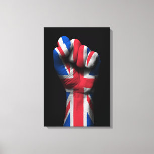 Opgeheven gebalde vuist met Union Jack Flag Canvas Afdruk
