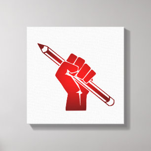 Opgeheven vuist met een potlood canvas afdruk