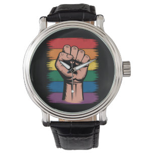 Opgeheven Vuist Trots Regenboog LGBTQ Steun Rechte Horloge