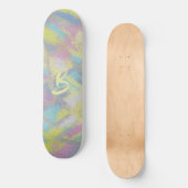 Opgemaakt getextureerd glas, paars geel blauw skateboard (Voorkant)