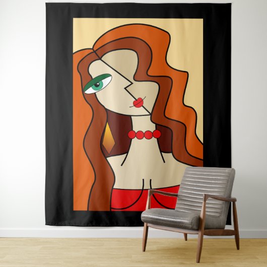 Opgepopte roodharige vrouwen mooi kubisme wandkleed (In situ)