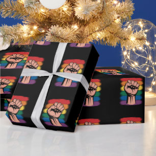 Opgerichte Vuist Trots Regenboog LGBTQ Steun Recht Cadeaupapier