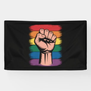 Opgerichte Vuist Trots Regenboog LGBTQ Steun Recht Spandoek