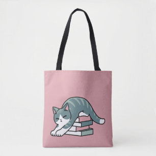 Opgerold met een boek en een kat - Gezellig Katten Draagtas