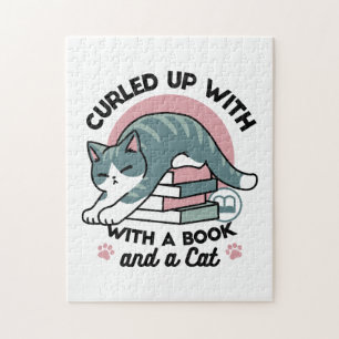 Opgerold met een boek en een kat - Gezellig Katten Legpuzzel
