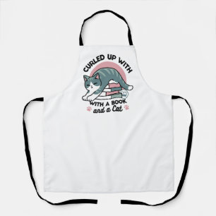 Opgerold met een boek en een kat - Gezellig Katten Schort