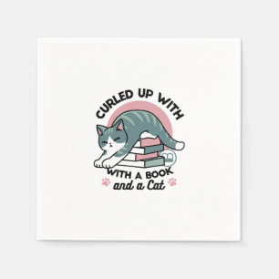 Opgerold met een boek en een kat - Gezellig Katten Servet