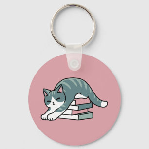 Opgerold met een boek en een kat - Gezellig Katten Sleutelhanger