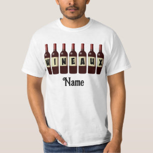 Opgerolde glazen glazen flessen Wineaux rode wijn T-shirt