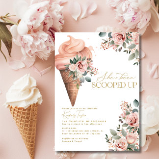 Opgeschept Ice Cream Bloemenroze Vrijgezellenfeest Kaart
