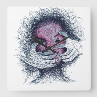 Opgesloten Emoties – Surreal T-shirt met Abstracte Vierkante Klok
